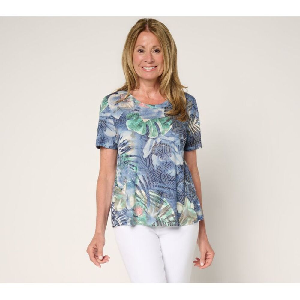 Women Control Women's Top Sz M Burnout Knit Short Sleeve Multi-colored